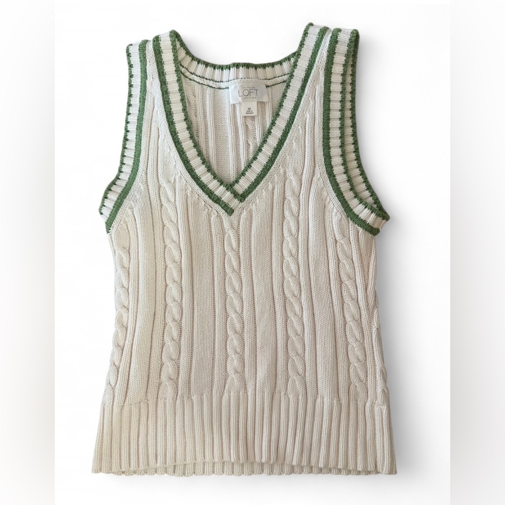 V Neck Sweater Vest White Cable Knit
